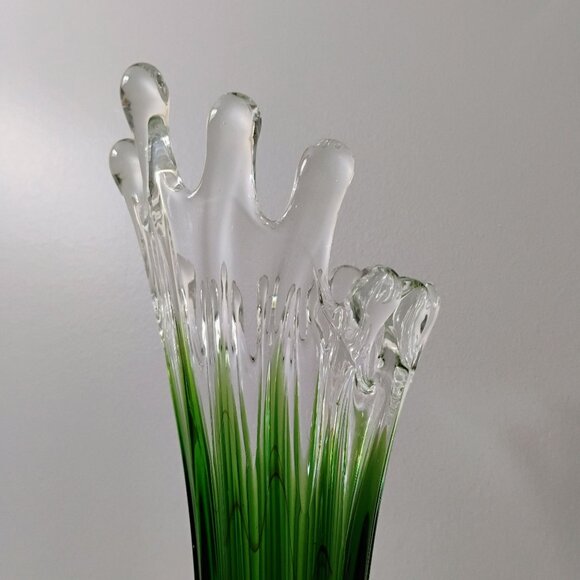 Mid Century Modern Green Art Glass Vase Vintage Stretch Swung Murano Style 17" - Picture 12 of 16